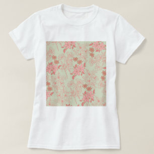 Camiseta Padrão de Flor Verde Cor-de-Rosa Y2K 70s