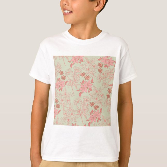 Camiseta Padrão de Flor Verde Cor-de-Rosa Y2K 70s (Frente)