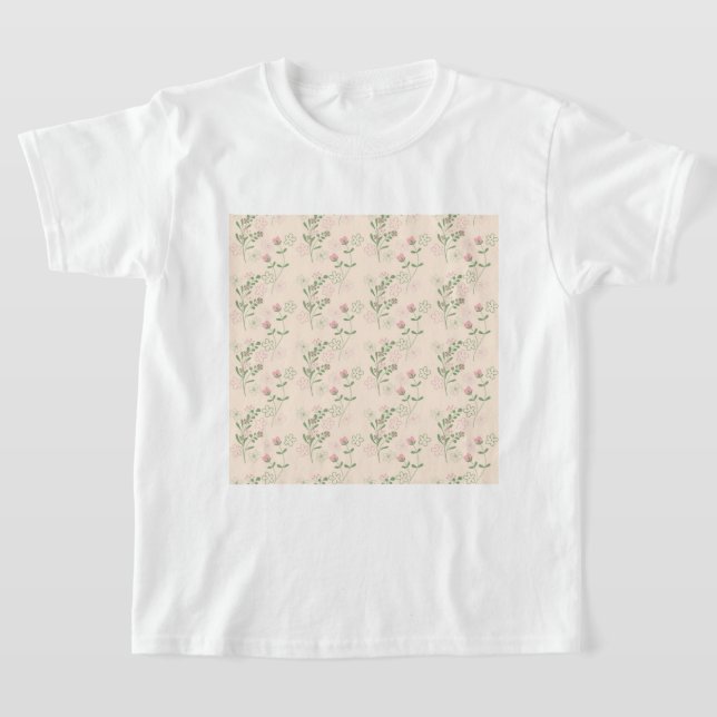 Camiseta Padrão de Flor Verde Rosa Y2K 70s Rosa Verde (Postura )