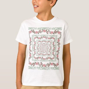Camiseta Padrão de Flor Y2K 70s - Borda Cor-de-Rosa Verde