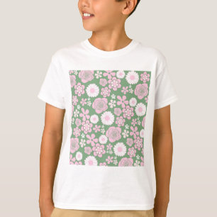 Camiseta Padrão de Flor Y2K 70s - Cor-de-rosa Verde
