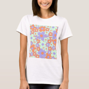 Camiseta Padrão de Flor Y2K 70s - Verso Púrpura Laranja Azu