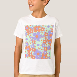 Camiseta Padrão de Flor Y2K 70s - Verso Púrpura Laranja Azu
