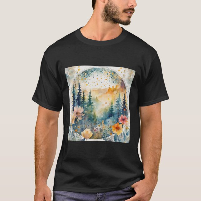 Camiseta Padrão de Flores Aquarela 1 (Frente)