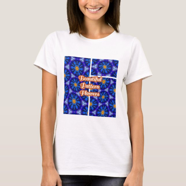 Camiseta Padrão de Flores Azuis abstrato (Frente)