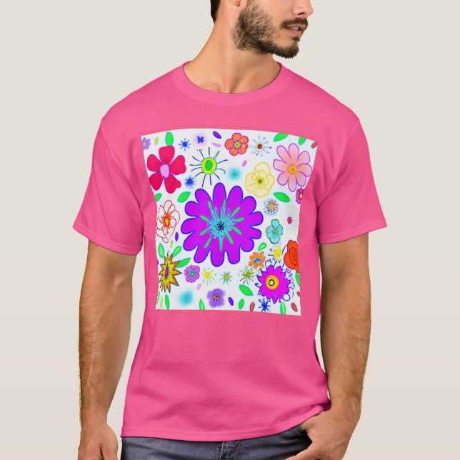 Camiseta Padrão de Flores Coloridas (Frente)
