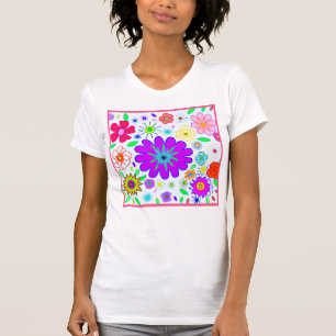 Camiseta Padrão de Flores Coloridas