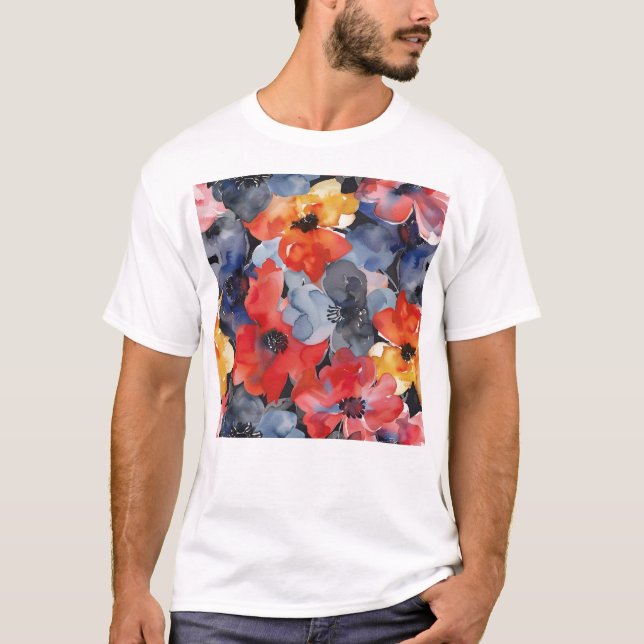 Camiseta Padrão de Flores de Abstrato de Aquarela com Til (Frente)