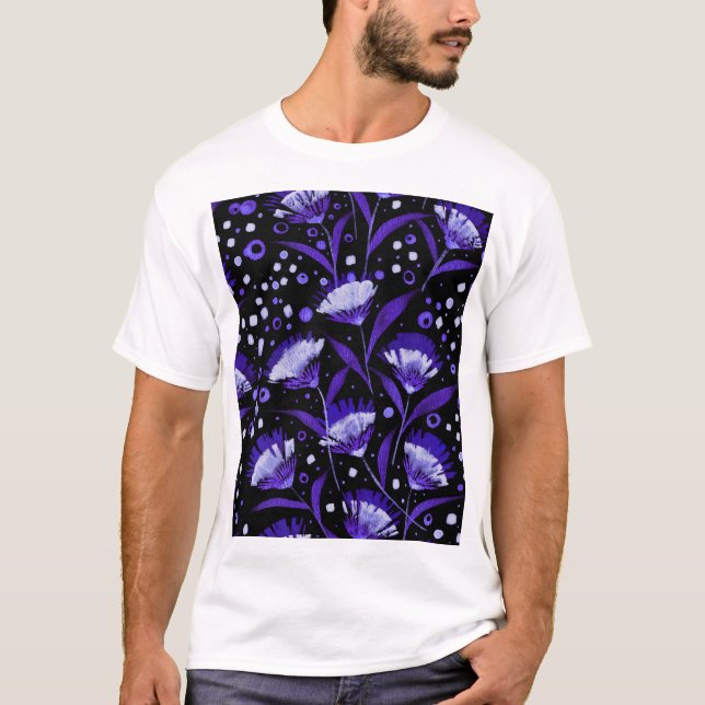 Camiseta Padrão de Flores de Cárnação de abstrato Watercolo (Frente)