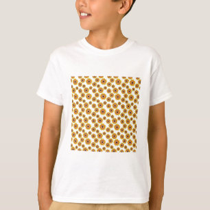 Camiseta Padrão de Flores de Laranja Amarelo