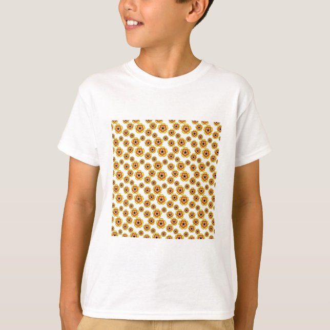 Camiseta Padrão de Flores de Laranja Amarelo (Frente)