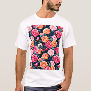 Camiseta Padrão de Flores de rosa florescente- 80037