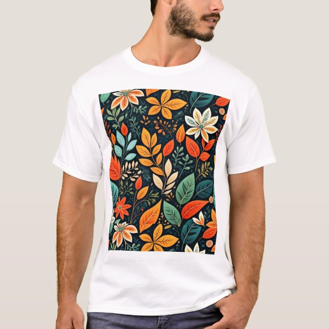 Camiseta Padrão de Flores Exóticas Florais (Frente)