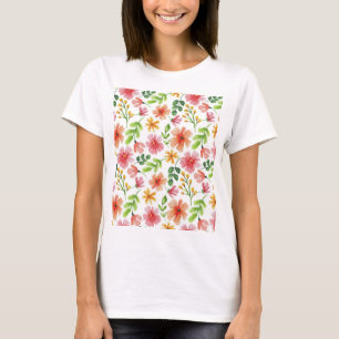 Camiseta Padrão de Flores Rosa Aquarela-69677