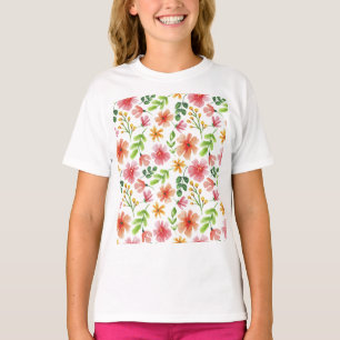 Camiseta Padrão de Flores Rosa Aquarela-69677