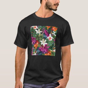 Camiseta Padrão de Folha de Flor Tropical Havaiana Férias n