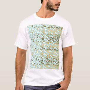 Camiseta Padrão de Folha Verde Elegante Dourada
