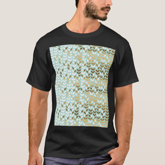 Camiseta Padrão de Folha Verde Elegante Dourada (Frente)