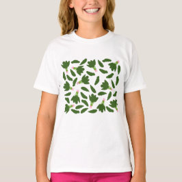 Camiseta Padrão de Folhas de Espinafre Verde