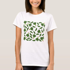 Camiseta Padrão de Folhas de Espinafre Verde