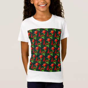 Camiseta Padrão de Folhas de Flores Exóticas Coloridas-2318