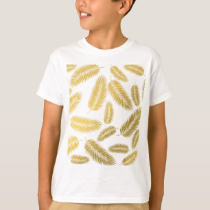 Camiseta Padrão de Folhas de Palmeira em Ouro Falso