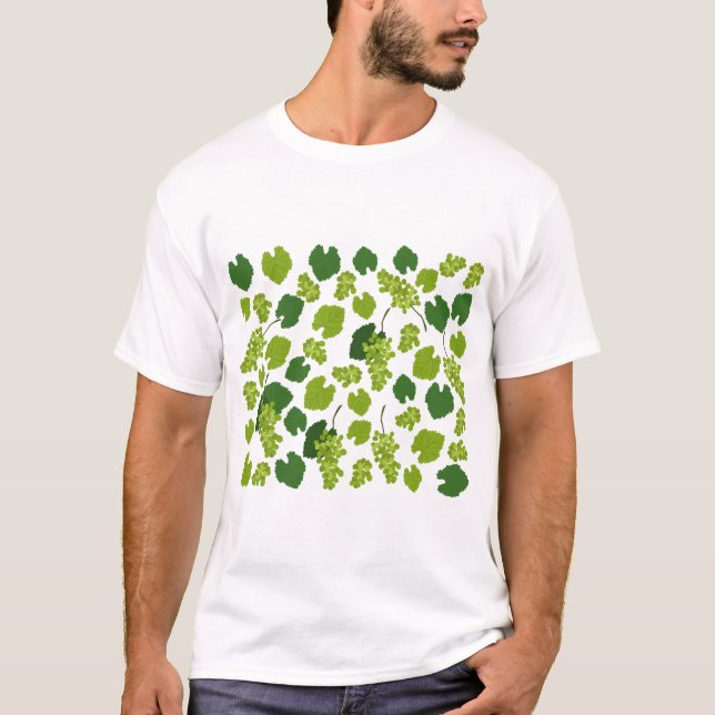 Camiseta Padrão de Folhas de Uvas e Uvas (Frente)