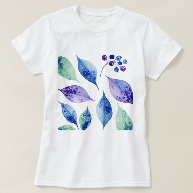 Camiseta Padrão de folhas e bagas (Frente do Design)