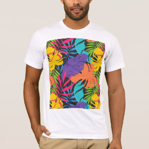 Camiseta Padrão de Folhas Tropicais Exóticas Coloridas
