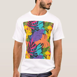 Camiseta Padrão de Folhas Tropicais Exóticas Coloridas