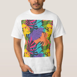 Camiseta Padrão de Folhas Tropicais Exóticas Coloridas