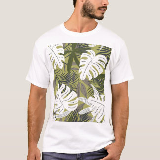 Camiseta Padrão de Folhas Tropicais Vibrantes
