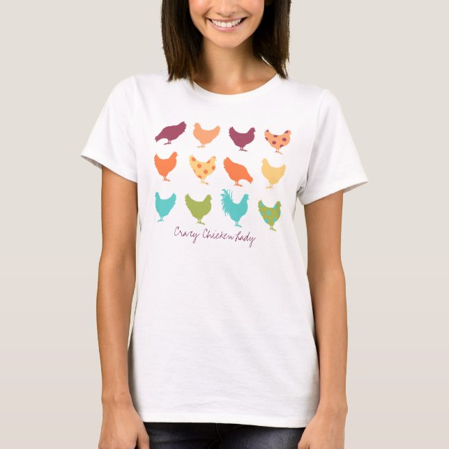 Camiseta Padrão de frango multicolorido (Frente)