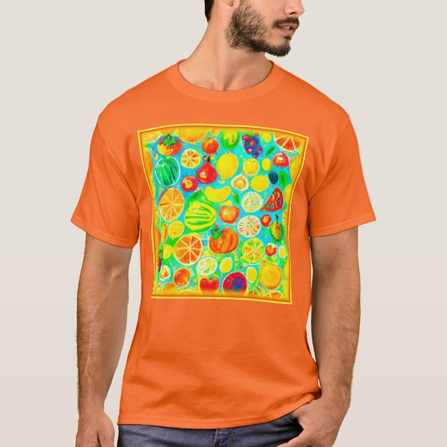 Camiseta Padrão de Fruta colorido. Comprar Agora (Frente)
