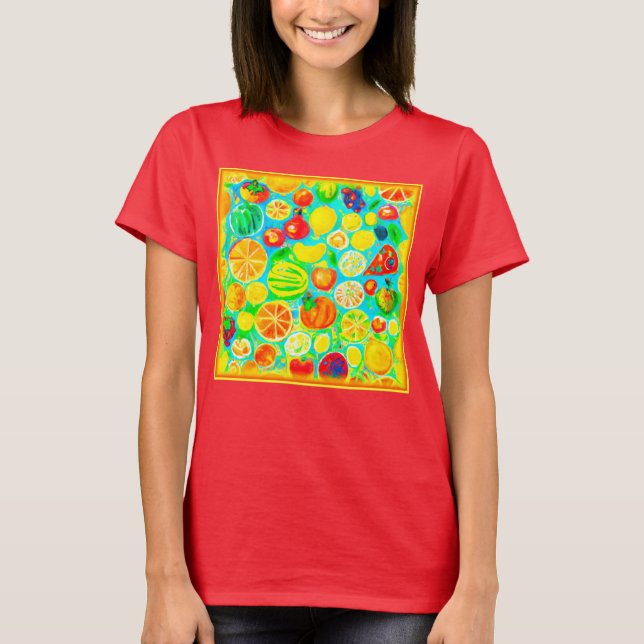 Camiseta Padrão de Fruta colorido. Comprar Agora (Frente)