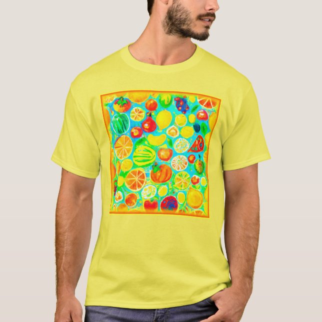 Camiseta Padrão de Fruta colorido. Comprar Agora (Frente)