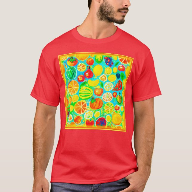 Camiseta Padrão de Fruta colorido. Comprar Agora (Frente)