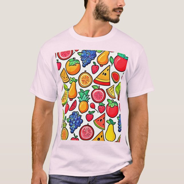 Camiseta Padrão de Fruta vibrante (Frente)