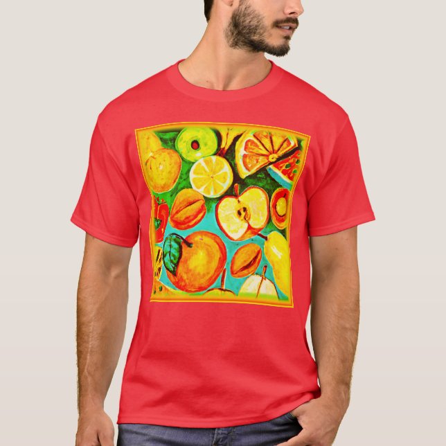 Camiseta Padrão de Fruta Whimsical. Comprar Agora (Frente)