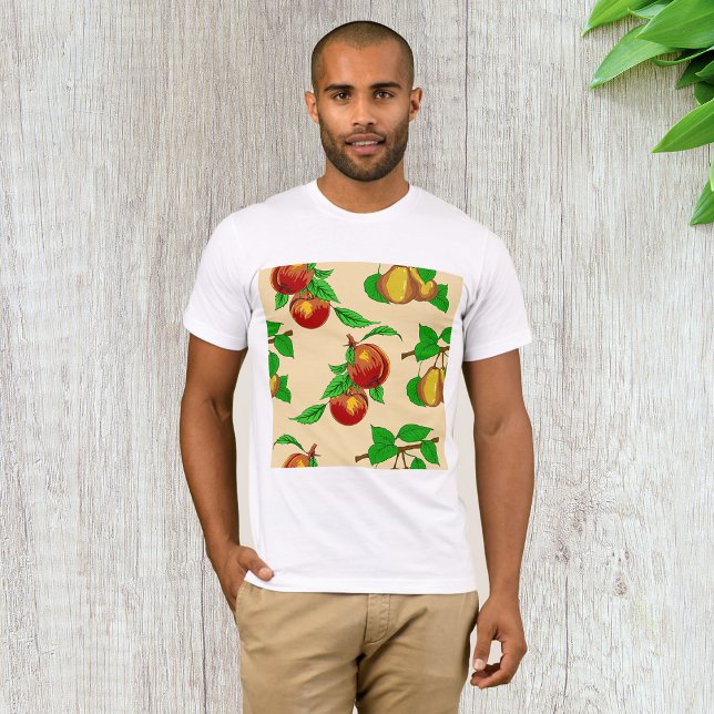 Camiseta Padrão de Frutas de Pêssego e Pera Botânica Rústic (Criador carregado)