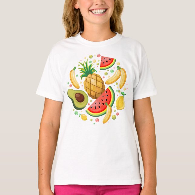 Camiseta Padrão de Frutas de Verão Fresco (Frente)