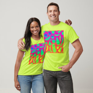 Camiseta Padrão de Frutas Neon Vibrante