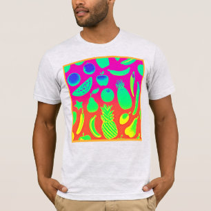 Camiseta Padrão de Frutas Neon Vibrantes
