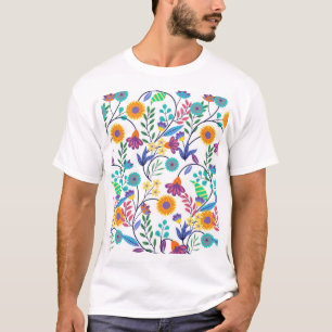 Camiseta Padrão De Fundo Floral Exótico Colorido-23145