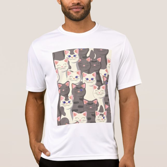 Camiseta Padrão de gatos brancos e cinzas (Frente)
