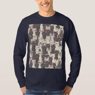 Camiseta Padrão de gatos brancos e cinzas