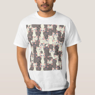 Camiseta Padrão de gatos brancos e cinzas
