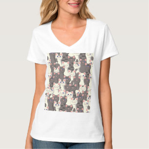 Camiseta Padrão de gatos brancos e cinzas