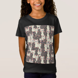 Camiseta Padrão de gatos brancos e cinzas