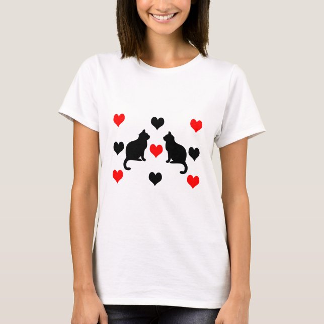 Camiseta Padrão de gatos e corações (Frente)